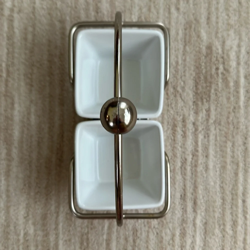 PAMPERED CHEF Simple Additions Brushed Silver Caddy w/ 2 Square White Bowls